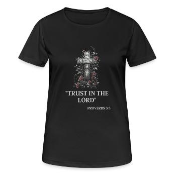 Kreuz Jesu: Auferstehung, Liebe, Erlösung - Frauen T-Shirt atmungsaktiv - Schwarz - Vorne - AI Model Female 172 light (172cm)