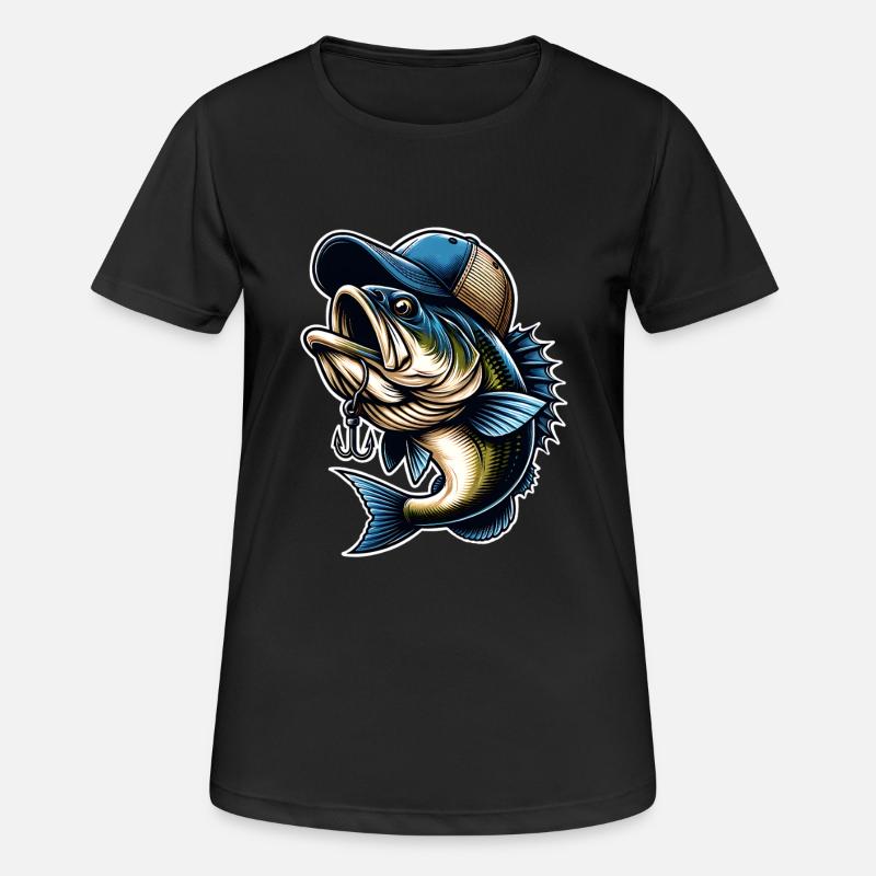 Poisson de pêche avec hameçon à capuchon - T-shirt respirant Femme - noir