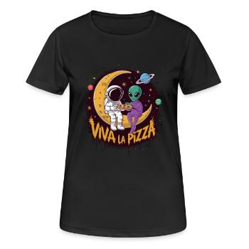 Astronaut Alien Pizza Viva La Pizza im Universum - Frauen T-Shirt atmungsaktiv - Schwarz - Vorne - AI Model Female 172 light (172cm)