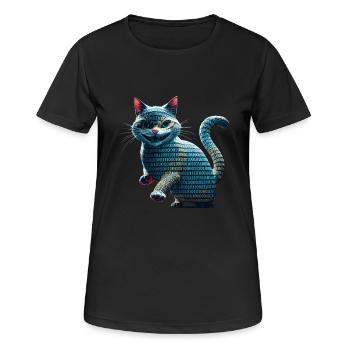 Tech-Katze mit Binärcode für Programmierer und - Frauen T-Shirt atmungsaktiv - Schwarz - Vorne - AI Model Female 172 light (172cm)