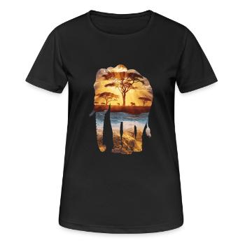 Majestätische Savanne Elefant Silhouette mit - Frauen T-Shirt atmungsaktiv - Schwarz - Vorne - AI Model Female 172 light (172cm)