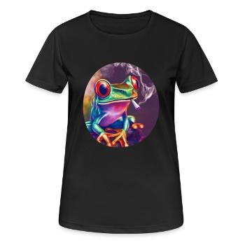 Stoned Frosch: Cannabis, Kiffen, Quak & Trippy - Frauen T-Shirt atmungsaktiv - Schwarz - Vorne - AI Model Female 172 light (172cm)