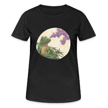 Weed‑rauchender Froschkönig: Stoned Quak - Frauen T-Shirt atmungsaktiv - Schwarz - Vorne - AI Model Female 172 light (172cm)