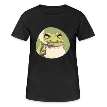 Stoned Cartoon‑Frosch kifft: Cannabis‑Quak - Frauen T-Shirt atmungsaktiv - Schwarz - Vorne - AI Model Female 172 light (172cm)