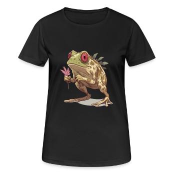 Frosch mit rotem Auge und Cannabisblatt - Frauen T-Shirt atmungsaktiv - Schwarz - Vorne - AI Model Female 172 light (172cm)