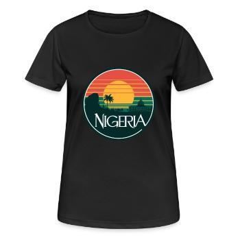 Nigeria Sonnenuntergang Panorama mit Palmen und - Frauen T-Shirt atmungsaktiv - Schwarz - Vorne - AI Model Female 172 light (172cm)