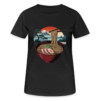 Ramen Nudelsuppe vor dem Fuji - Frauen T-Shirt atmungsaktiv - Schwarz - Vorne - AI Model Female 172 light (172cm)