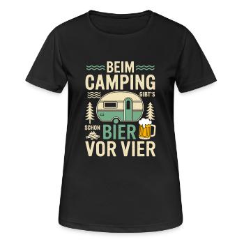 Beim Camping Bier Vor Vier Urlaub Sonne Ferien - Frauen T-Shirt atmungsaktiv - Schwarz - Vorne - AI Model Female 172 light (172cm)