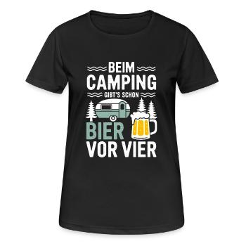 Beim Camping Bier Vor Vier Urlaub Wald Natur - Frauen T-Shirt atmungsaktiv - Schwarz - Vorne - AI Model Female 172 light (172cm)