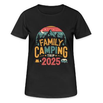 Camping en famille Aventure 2025 Vacances Camping - T-shirt respirant Femme - noir - Devant - AI Model Female 172 light (172cm)