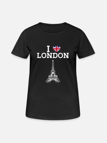 I Love London Eiffel Tower Cool Heart Flag England - Women's Breathable T-Shirt - black