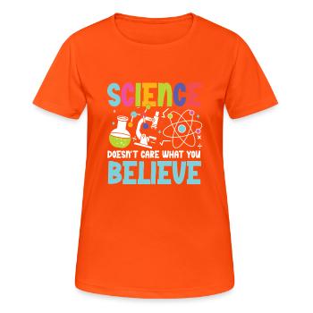 La science est indépendante : promouvoir l’enseignement des STIM - T-shirt respirant Femme - orange néon - Devant - AI Model Female 172 dark (172cm)