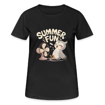 Summer Fun Eule mit Ventilator - Frauen T-Shirt atmungsaktiv - Schwarz - Vorne - AI Model Female 172 light (172cm)