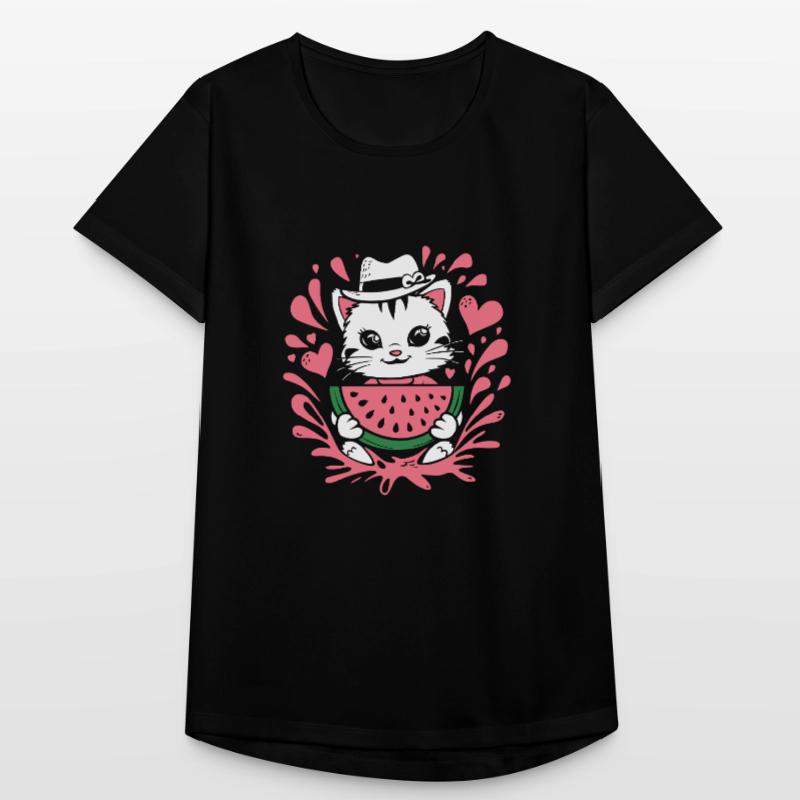 Chaton mignon avec des éclaboussures de pastèque et de cœur T-shirt respirant Femme