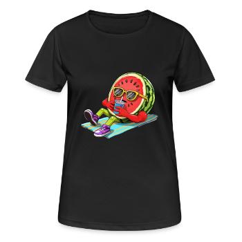 Entspannende Wassermelonen Illustration Sommer - Frauen T-Shirt atmungsaktiv - Schwarz - Vorne - AI Model Female 172 light (172cm)