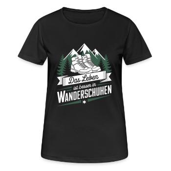 Leben Besser Wanderschuhen Wandern Pilgern Berge - Frauen T-Shirt atmungsaktiv - Schwarz - Vorne - AI Model Female 172 light (172cm)