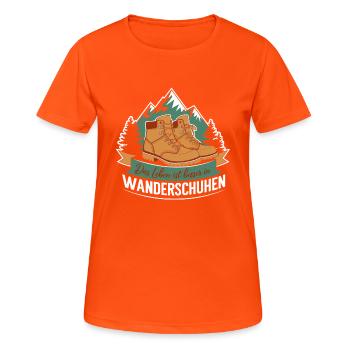 Wanderschuhe Pilgern Berge Alpen Wandergruppe - Frauen T-Shirt atmungsaktiv - Neonorange - Vorne - AI Model Female 172 dark (172cm)