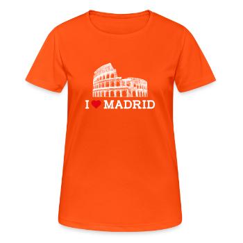 J’aime Madrid Colisée Espagne Lover Coeur Drapeau Jeu de mots - T-shirt respirant Femme - orange néon - Devant - AI Model Female 172 dark (172cm)
