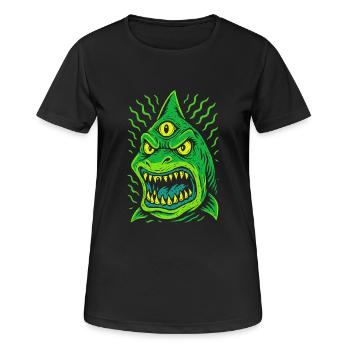 Dreiaugiger Neonhai mit Reißzähnen - Frauen T-Shirt atmungsaktiv - Schwarz - Vorne - AI Model Female 172 light (172cm)