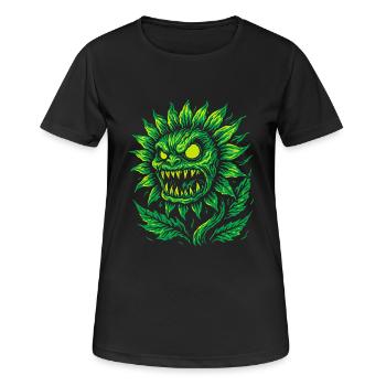 Dämonische Sonnenblume im Neonstil - Frauen T-Shirt atmungsaktiv - Schwarz - Vorne - AI Model Female 172 light (172cm)