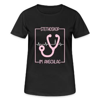 Assistant médical stéthoscope MFA - T-shirt respirant Femme - noir - Devant - AI Model Female 172 light (172cm)