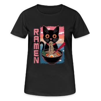 Hungrige Katze Ramen Fan Suppe Nudeln Manga Anime - Frauen T-Shirt atmungsaktiv - Schwarz - Vorne - AI Model Female 172 light (172cm)