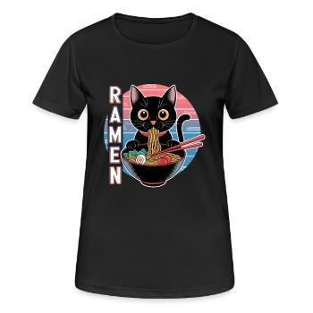 Hungrige Katze Ramen Fan Suppe Nudeln Japan Anime - Frauen T-Shirt atmungsaktiv - Schwarz - Vorne - AI Model Female 172 light (172cm)