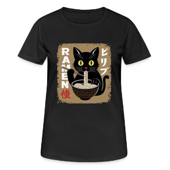 Hungrige Katze Ramen Fan Suppe Nudeln Manga Japan - Frauen T-Shirt atmungsaktiv - Schwarz - Vorne - AI Model Female 172 light (172cm)