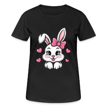 Süßer Hase mit Schleife und Herzen - Frauen T-Shirt atmungsaktiv - Schwarz - Vorne - AI Model Female 172 light (172cm)