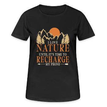Ich Liebe Natur Bis Zum Handy Aufladen - Frauen T-Shirt atmungsaktiv - Schwarz - Vorne - AI Model Female 172 light (172cm)