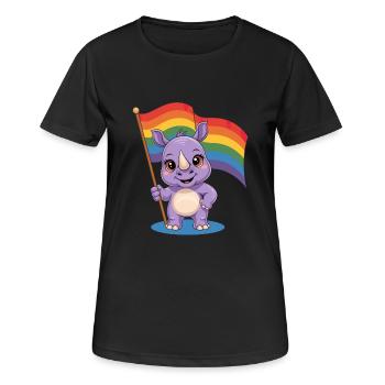 Niedliches Nashorn Mit Regenbogenfahne - Frauen T-Shirt atmungsaktiv - Schwarz - Vorne - AI Model Female 172 light (172cm)