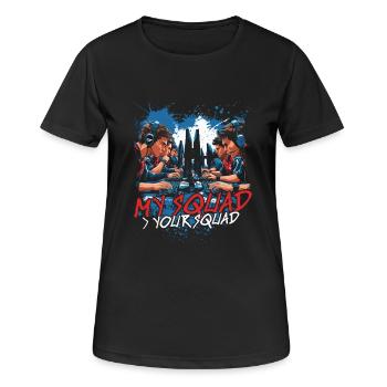 Esports Esport Multiplayer My Squad > Your Squad - Frauen T-Shirt atmungsaktiv - Schwarz - Vorne - AI Model Female 172 light (172cm)