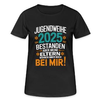 Jugendweihe 2025 Bestanden Eltern Wohnen Immer - Frauen T-Shirt atmungsaktiv - Schwarz - Vorne - AI Model Female 172 light (172cm)