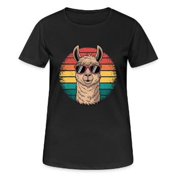 Retro Alpaka Lama Comic Sonnenbrille Cool Style - Frauen T-Shirt atmungsaktiv - Schwarz - Vorne - AI Model Female 172 light (172cm)