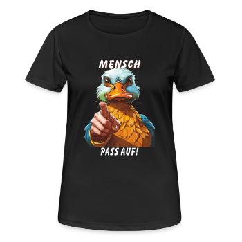 MENSCH PASS AUF! - Frauen T-Shirt atmungsaktiv - Schwarz - Vorne - AI Model Female 172 light (172cm)