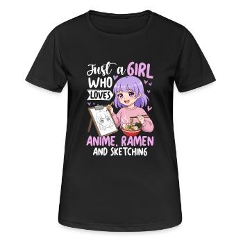 Just a Girl Who Loves Anime Ramen and Sketching - Women's Breathable T-Shirt - black - Front - AI Model Female 172 light (172cm)
