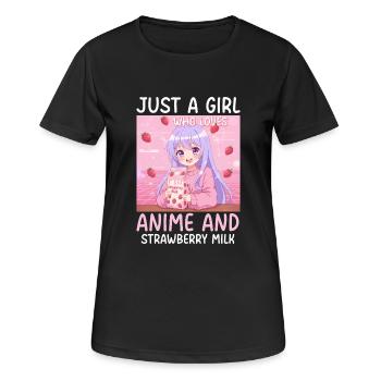 Just a Girl Who Loves Anime Strawberry Milk - Frauen T-Shirt atmungsaktiv - Schwarz - Vorne - AI Model Female 172 light (172cm)