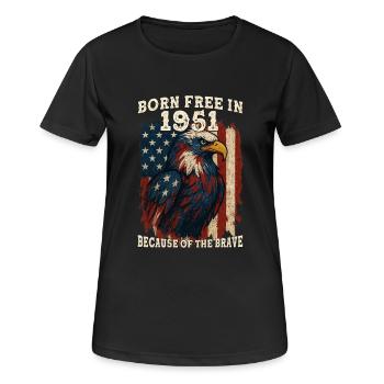 Geboren 1951 frei – 74 Jahre alt frei wegen - Frauen T-Shirt atmungsaktiv - Schwarz - Vorne - AI Model Female 172 light (172cm)