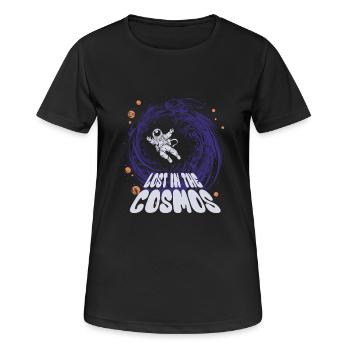 Lost in the Cosmos - Astronaut - Weltall - Frauen T-Shirt atmungsaktiv - Schwarz - Vorne - AI Model Female 172 light (172cm)