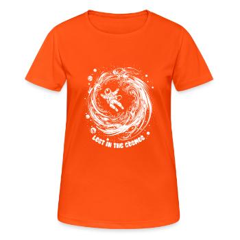 Lost in the Cosmos - Astronaut - Weltall - Frauen T-Shirt atmungsaktiv - Neonorange - Vorne - AI Model Female 172 dark (172cm)