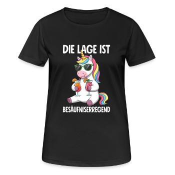The location is drunken, with unicorn - Women's Breathable T-Shirt - black - Front - AI Model Female 172 light (172cm)