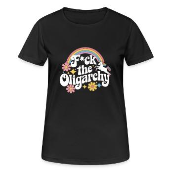 Les anti-milliardaires écrasent l’oligarchie de manière drôle - T-shirt respirant Femme - noir - Devant - AI Model Female 172 light (172cm)