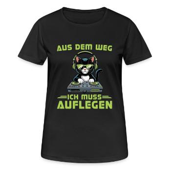 DJ Katze Ich muss auflegen Discjockey - Frauen T-Shirt atmungsaktiv - Schwarz - Vorne - AI Model Female 172 light (172cm)