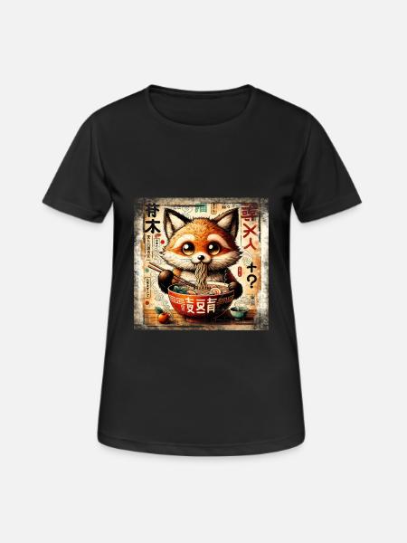 Ramen Fox Grunge Poster Style - Women's Breathable T-Shirt - black