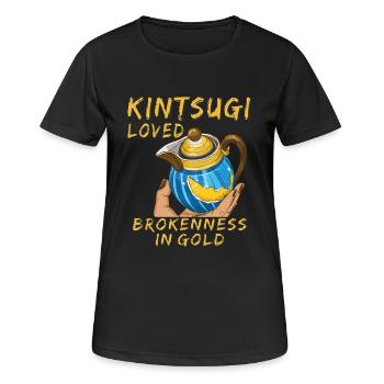 KINTSUGI AIMAIT LA BRISURE EN OR - T-shirt respirant Femme - noir - Devant - AI Model Female 172 light (172cm)