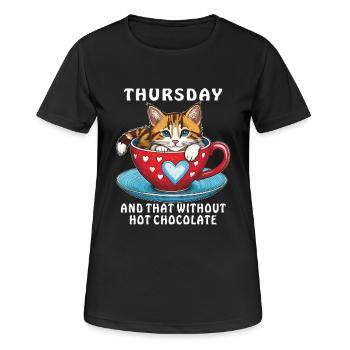 TASSE POUR CHAT JEUDI ET CELA SANS CHAUD - T-shirt respirant Femme - noir - Devant - AI Model Female 172 light (172cm)