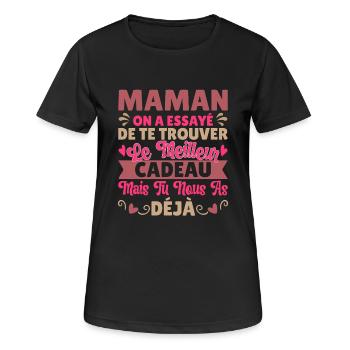 Cadeau Fête Des Mères 2025 Maman Personnalisé - T-shirt respirant Femme - noir - Devant - AI Model Female 172 light (172cm)