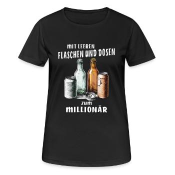 MIT FLASCHEN UND DOSEN ZUM MILLIONÄR - Frauen T-Shirt atmungsaktiv - Schwarz - Vorne - AI Model Female 172 light (172cm)