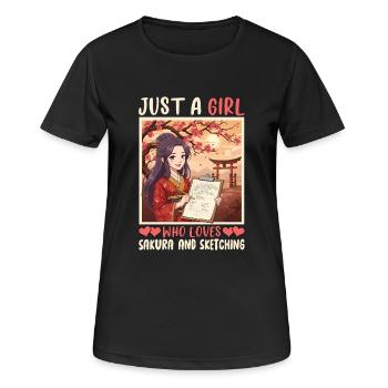 Just a Girl Who Loves Sakura and Sketching - Frauen T-Shirt atmungsaktiv - Schwarz - Vorne - AI Model Female 172 light (172cm)