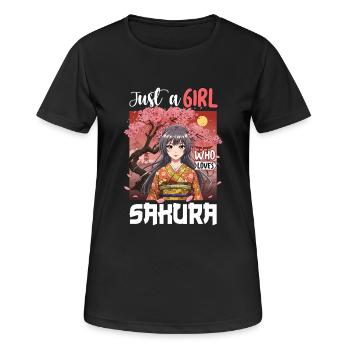 Just a Girl Who Loves Sakura - Frauen T-Shirt atmungsaktiv - Schwarz - Vorne - AI Model Female 172 light (172cm)